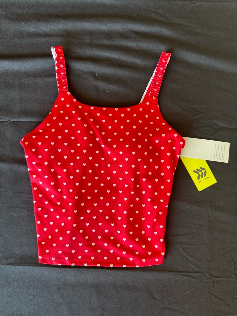 NWT All in Motion Girls Red Heart Ruffle Strap Cropped Tank Top Size L (10/12)